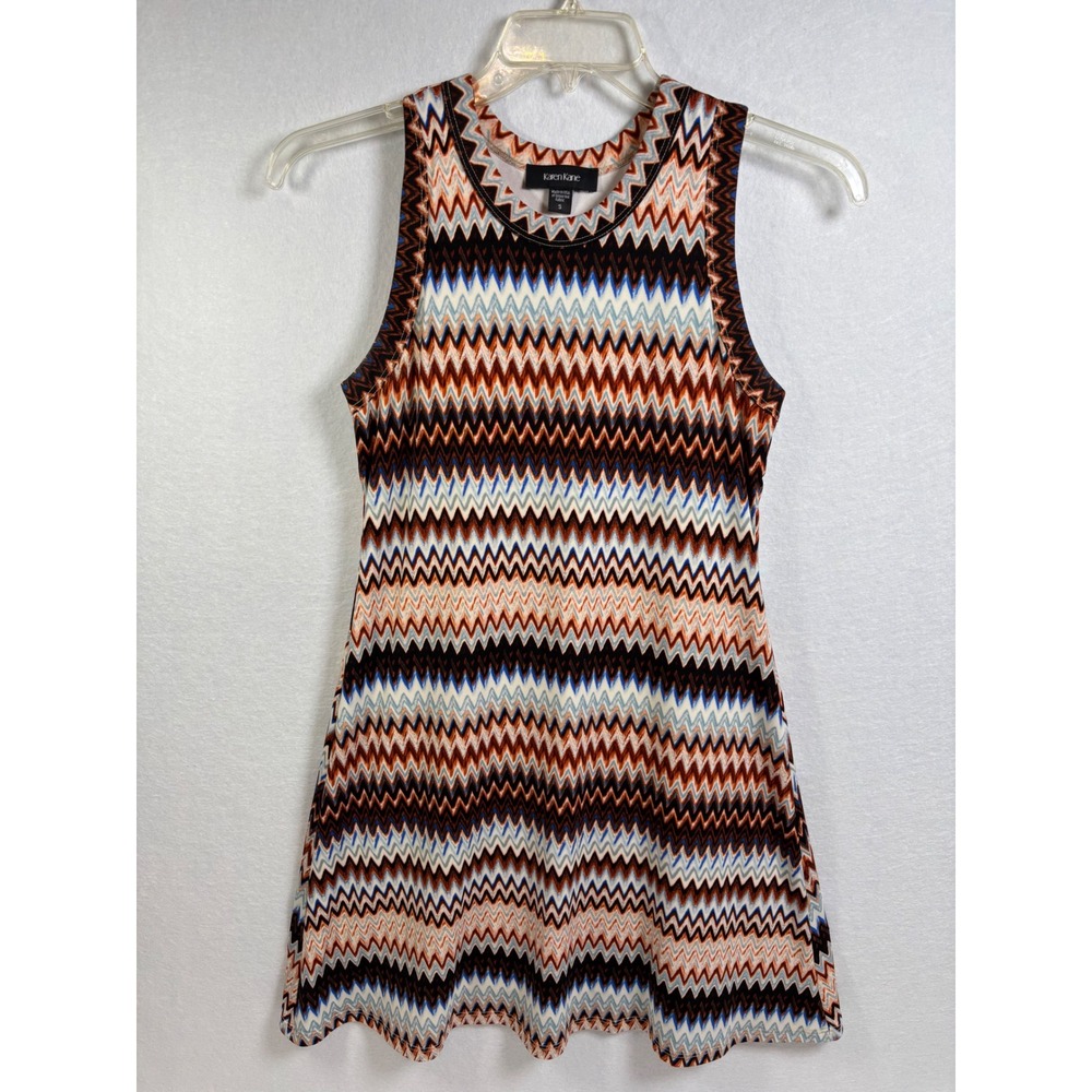 Karen Kane Dress Womens S Multicolor Poly Chevron Zigzag Boho Sleeveless Mini
